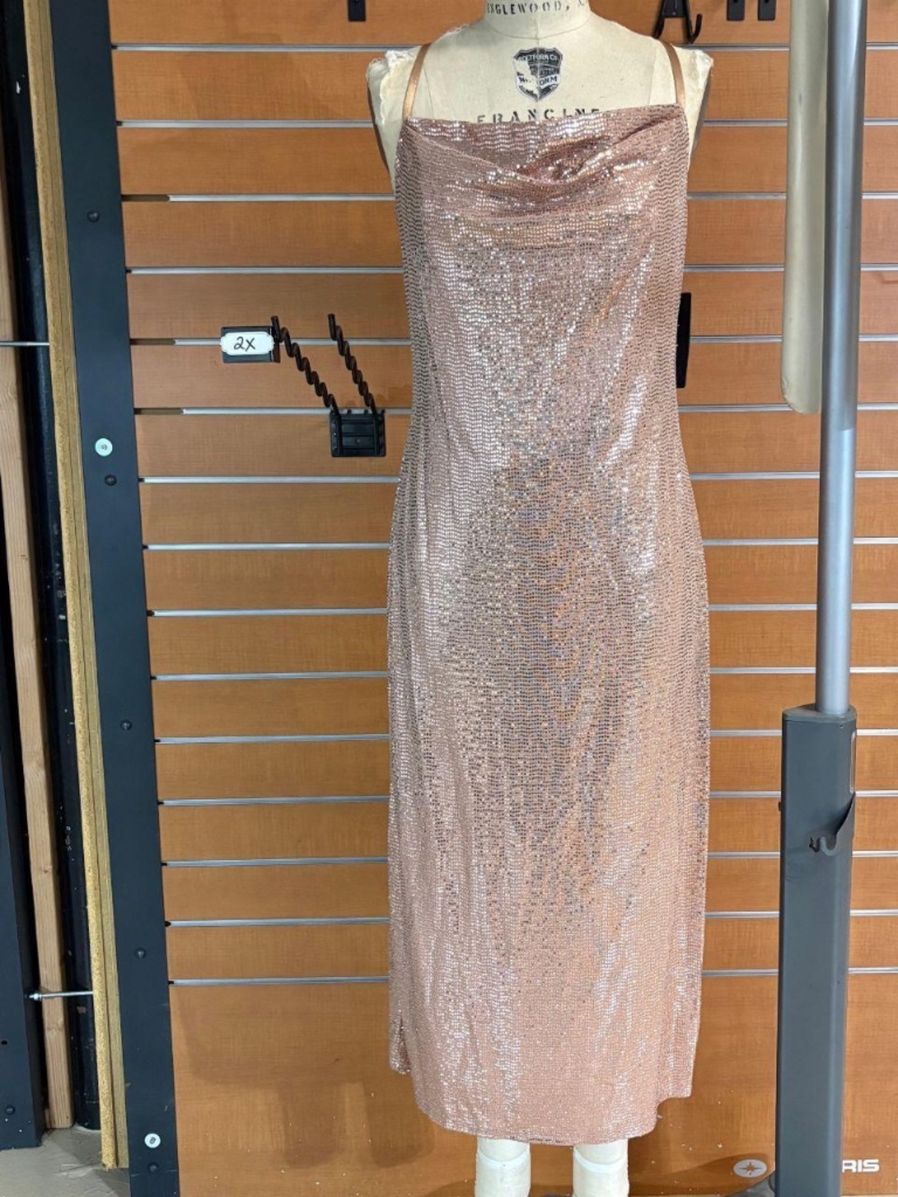 Bebe NWT rose gold sequin midi dress size XL